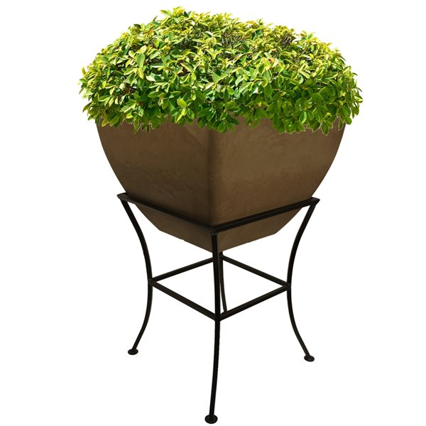 RTS Home Accents 20-in x 30.5-in Oak Brown Plastic Planter with Iron Stand