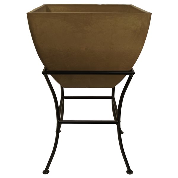 RTS Home Accents 20-in x 30.5-in Oak Brown Plastic Planter with Iron Stand