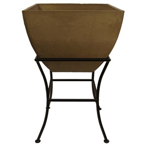 RTS Home Accents 20-in x 30.5-in Oak Brown Plastic Planter with Iron Stand