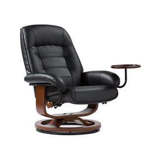 Southern Enterprises Sidley Black Bonded Leather Swivel Recliner with Ottoman
