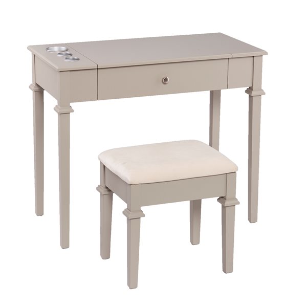 Southern Enterprises Doland 36in Grey Makeup Vanity with Stool