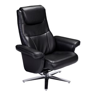 Southern Enterprises Blinter Black/Brushed Silver Bonded Leather Swivel Recliner with Ottoman