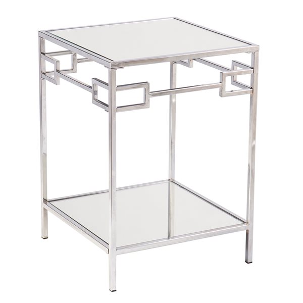 Southern Enterprises Doverlane Chrome Mirror Square End Table
