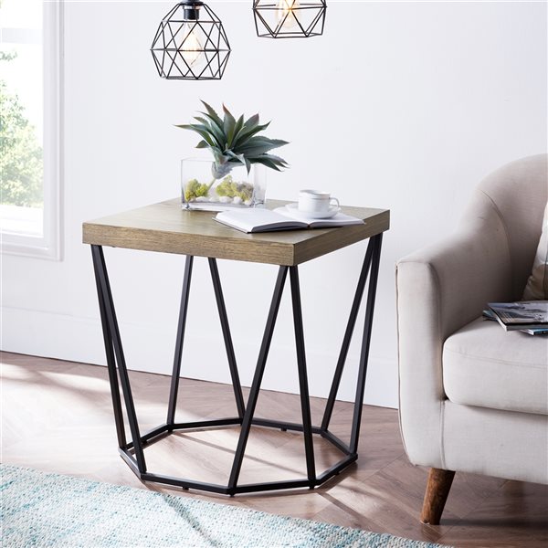 Southern Enterprises Eldives Oak/Black Wood Veneer Square End Table