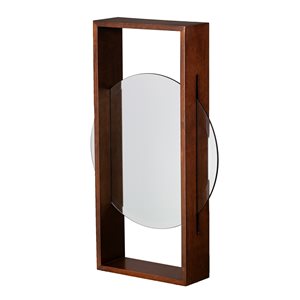 Holly & Martin Winsford 19.5-in L x 32-in W Round Tobacco Brown Beveled Wall Mirror