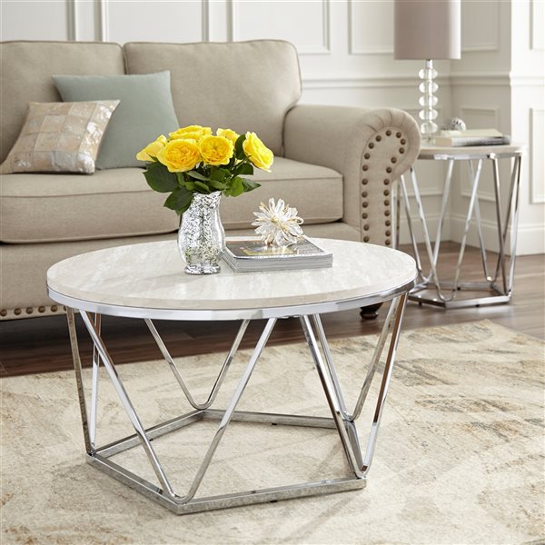 Southern Enterprises Laird Faux Travertine Composite Coffee Table