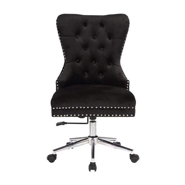 Plata Import Boyel Black Velvet Upholstered Office Chair with Swivel Base