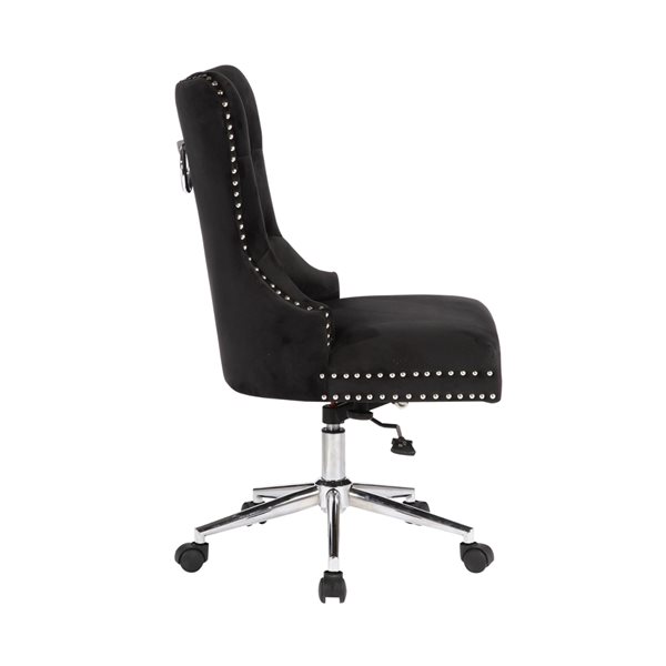 Plata Import Boyel Black Velvet Upholstered Office Chair with Swivel Base