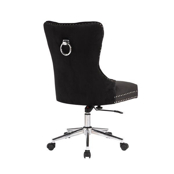 Plata Import Boyel Black Velvet Upholstered Office Chair with Swivel Base