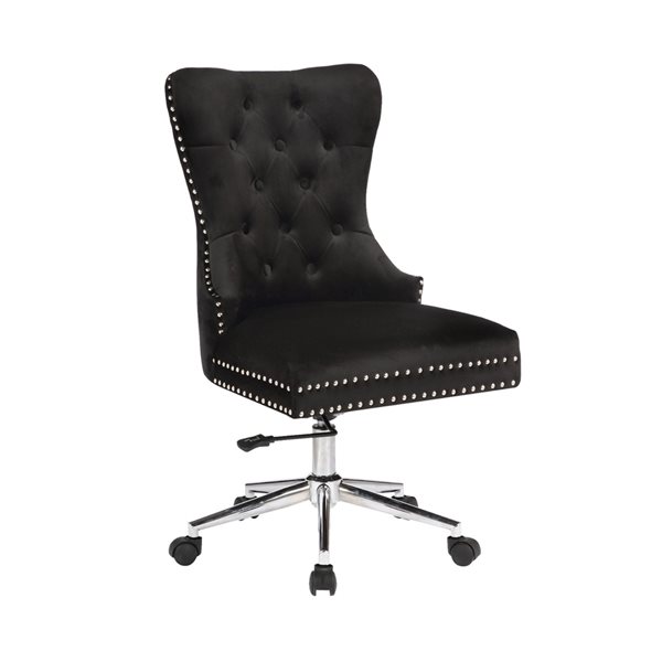 Plata Import Boyel Black Velvet Upholstered Office Chair with Swivel ...