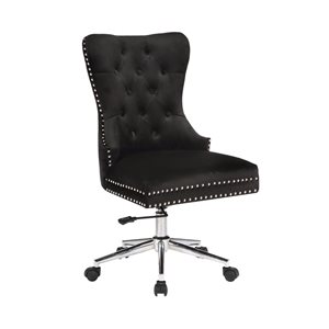 Plata Import Boyel Black Velvet Upholstered Office Chair with Swivel Base