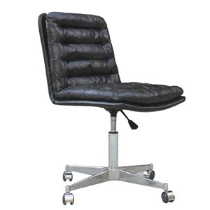 Plata Import Ronin Black Leather Upholstered Office Chair with Swivel Base