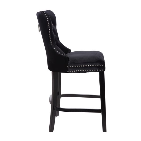 Plata Import Boyel Black Velvet Upholstered Stool with Black Wooden Legs