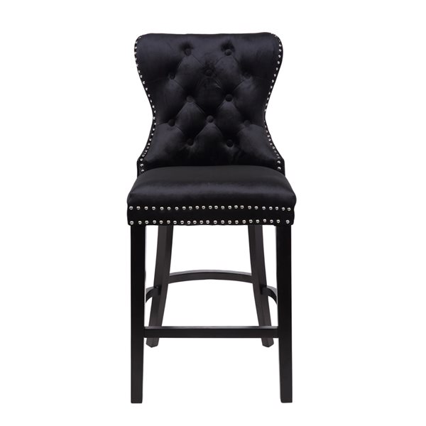 Plata Import Boyel Black Velvet Upholstered Stool with Black Wooden Legs