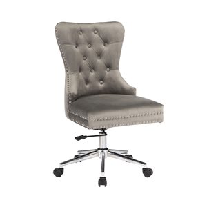 Plata Import Boyel Grey Velvet Upholstered Office Chair with Swivel Base