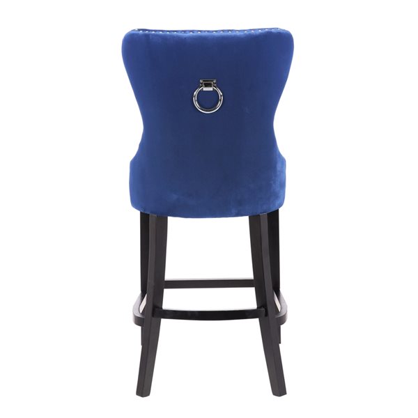 Plata Import Boyel Blue Velvet Upholstered Stool with Black Wooden Legs