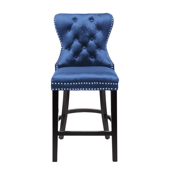 Plata Import Boyel Blue Velvet Upholstered Stool with Black Wooden Legs