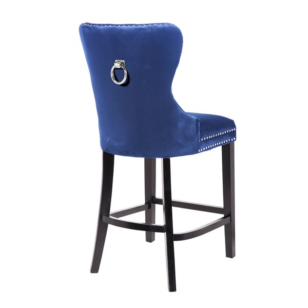 Plata Import Boyel Blue Velvet Upholstered Stool with Black Wooden Legs