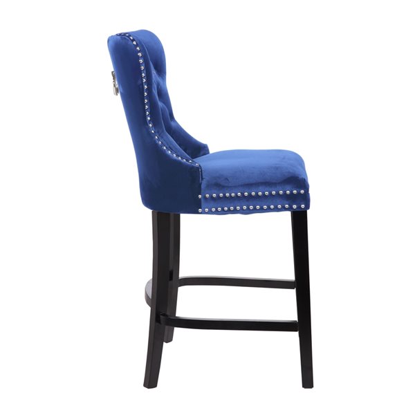 Plata Import Boyel Blue Velvet Upholstered Stool with Black Wooden Legs