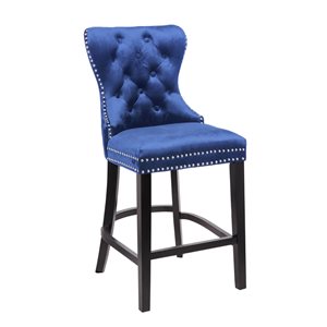 Plata Import Boyel Blue Velvet Upholstered Stool with Black Wooden Legs