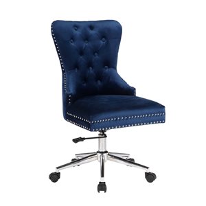 Plata Import Boyel Blue Velvet Upholstered Office Chair with Swivel Base