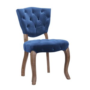 Plata Import Louis Blue Velvet Upholstered Tufted Dining Chair with Wood Legs