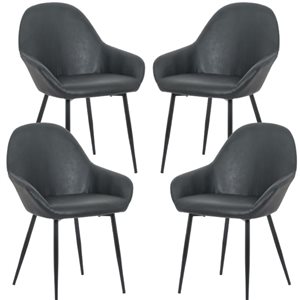 Plata Import Magda Black Leather Upholstered Dining Chair - Set of 4