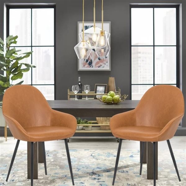 Plata Import Magda Tan Leather Upholstered Dining Chair  - Set of 2