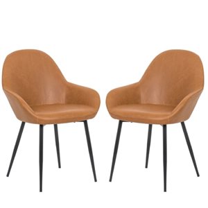 Plata Import Magda Tan Leather Upholstered Dining Chair  - Set of 2