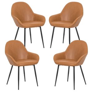 Plata Import Magda Tan Leather Upholstered Chair with Metal Legs - Set of 4