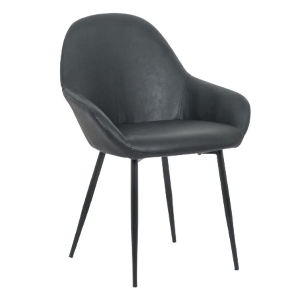 Plata Import Magda Black Leather Upholstered Chair with Metal Legs - Set of 2