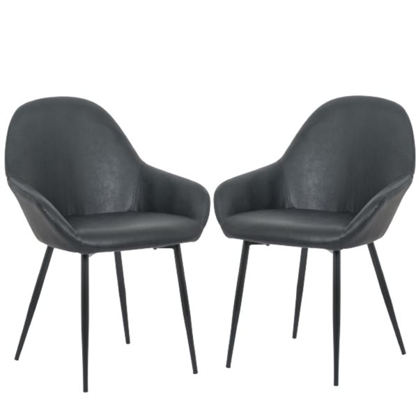 Plata Import Magda Black Leather Upholstered Chair with Metal Legs - Set of 2