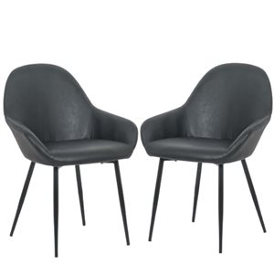 Plata Import Magda Black Leather Upholstered Chair with Metal Legs - Set of 2