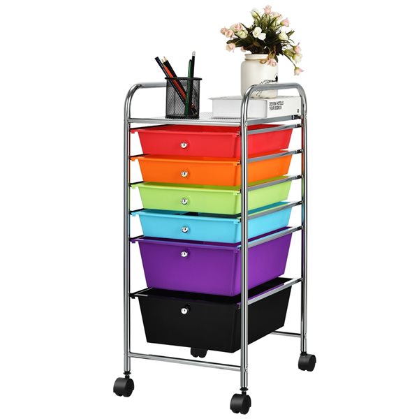 Costway 6-Drawer Stainless Steel Grey/Multicolour Rolling Storage Cart