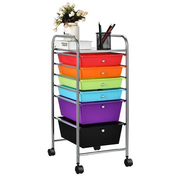 Costway 6-Drawer Stainless Steel Grey/Multicolour Rolling Storage Cart ...