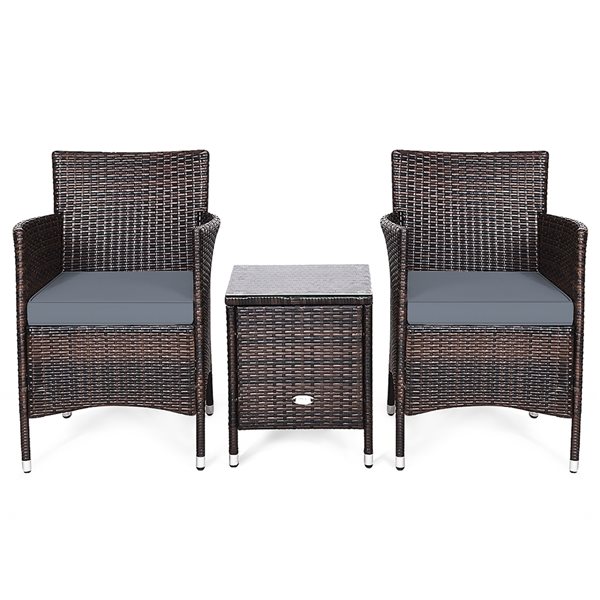 Costway Metal Frame Patio Conversation Set with Grey Cushions Included - 3-Piece