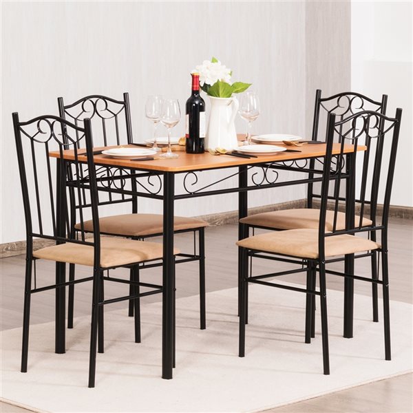 Costway Brown Dining Set with Composite Table and 4 Chairs