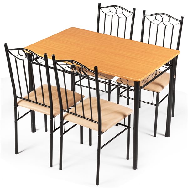 Costway Brown Dining Set with Composite Table and 4 Chairs
