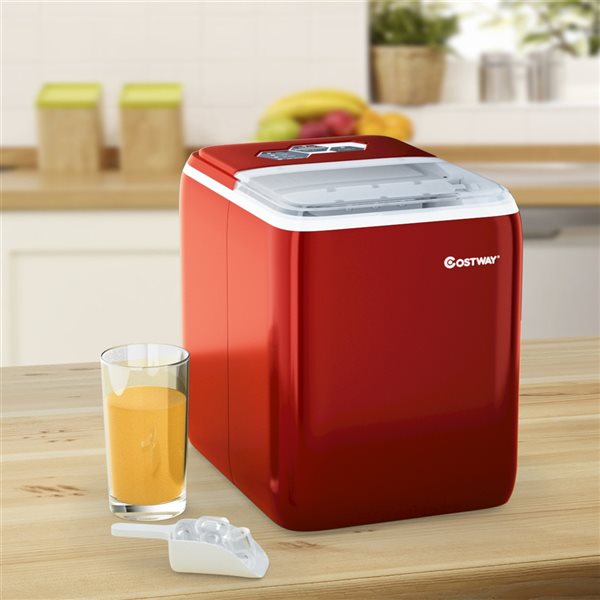 Costway 44-lb Red Drop-Down Door Portable/Countertop Bullet Ice Maker