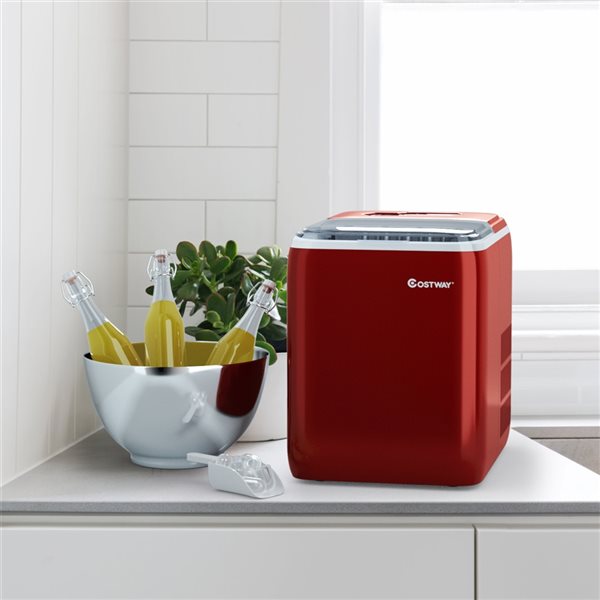 Costway 44-lb Red Drop-Down Door Portable/Countertop Bullet Ice Maker