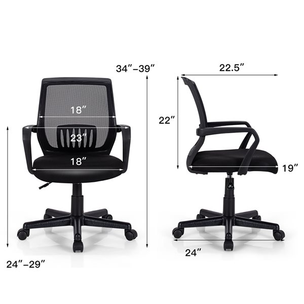 Costway Black Contemporary Ergonomic Adjustable Height Swivel Desk ...