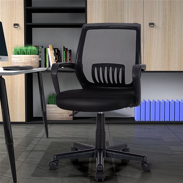 Costway Black Contemporary Ergonomic Adjustable Height Swivel Desk ...