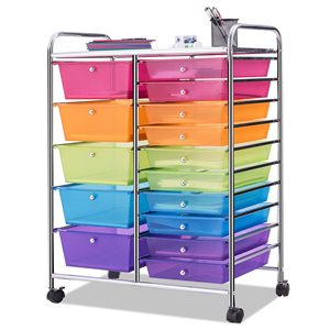 Costway 15-Drawer Metal Grey/Multicolour Rolling Storage Cart