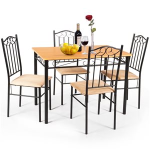 Costway Brown Dining Set with Composite/Metal Table and 4 Chairs
