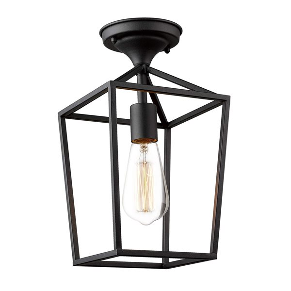 m　BK Zachvo 7-in Black Industrial LED Semi-flush Mount Light