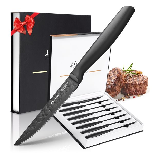 4-Piece Micro-Serrated Ceramic Steak Knife Set - Black