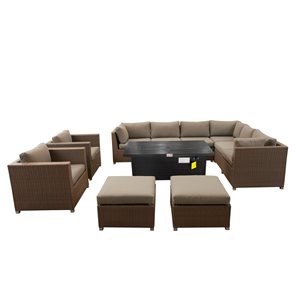 Think Patio Chambers Bay 11-Piece Metal Frame Conversation Set with Fire Table and Grey Cushions