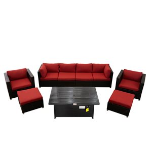 Think Patio Innesbrook 9-Piece Metal Frame Conversation Set with Fire Table and Red Cushions