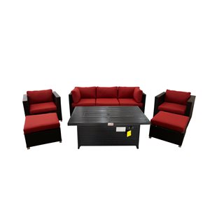 Think Patio Innesbrook 8-Piece Metal Frame Conversation Set with Fire Table and Red Cushions