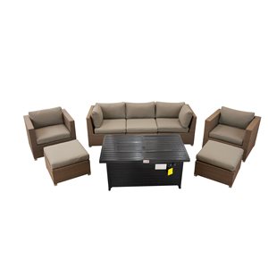 Think Patio Chambers Bay 8-Piece Metal Frame Conversation Set with Fire Table and Grey Cushions